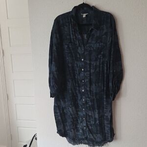 Cato Blue Camouflage Frayed Shirt Dress With Pockets